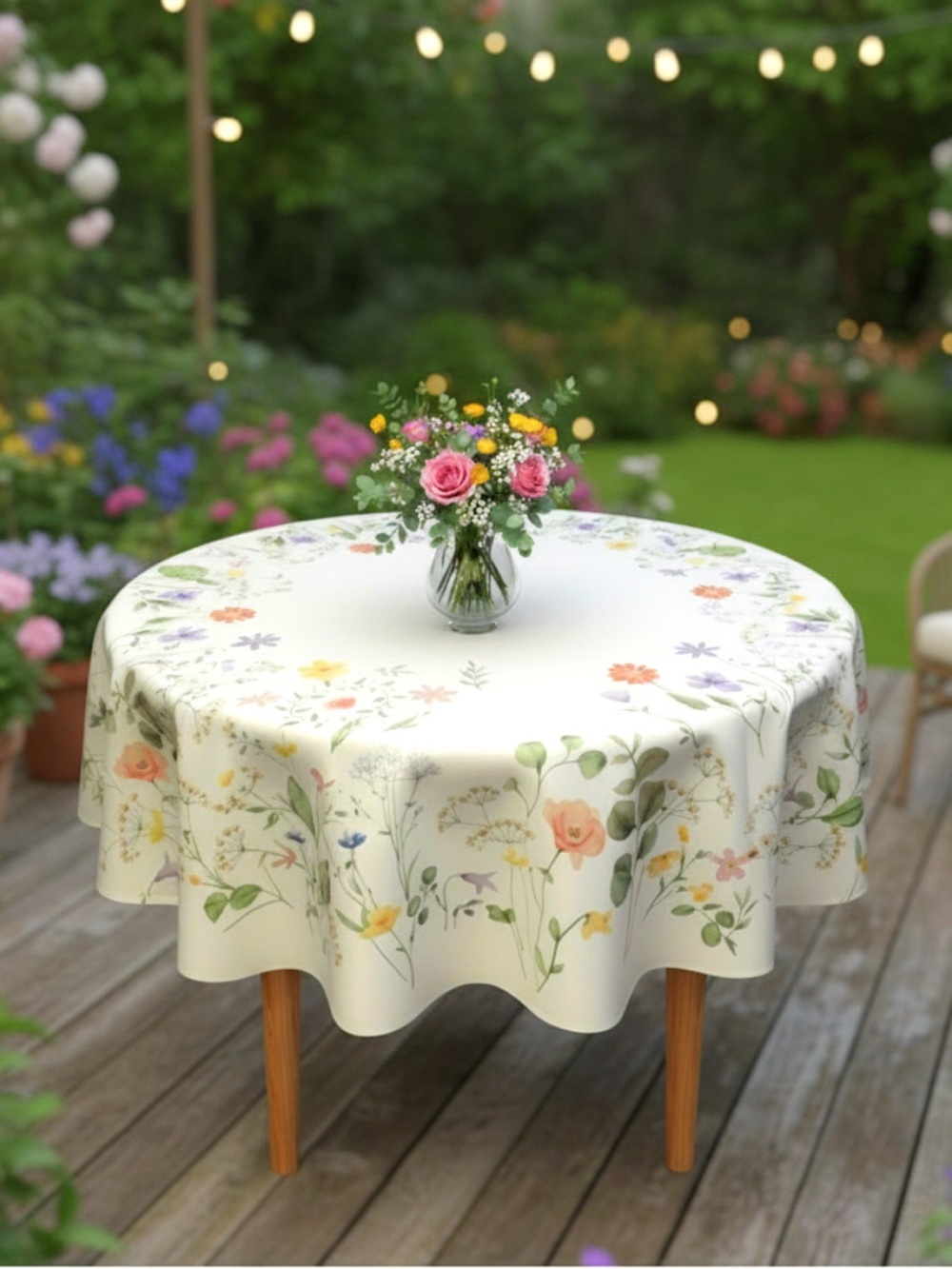 Round Floral Tablecloth • NWT• 69"-63" Round